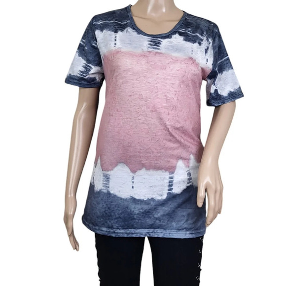 Womens Tie Dye T-Shirt Loose Fit O Neck Short Sleeve Shirt Casual - Picture 1 of 2